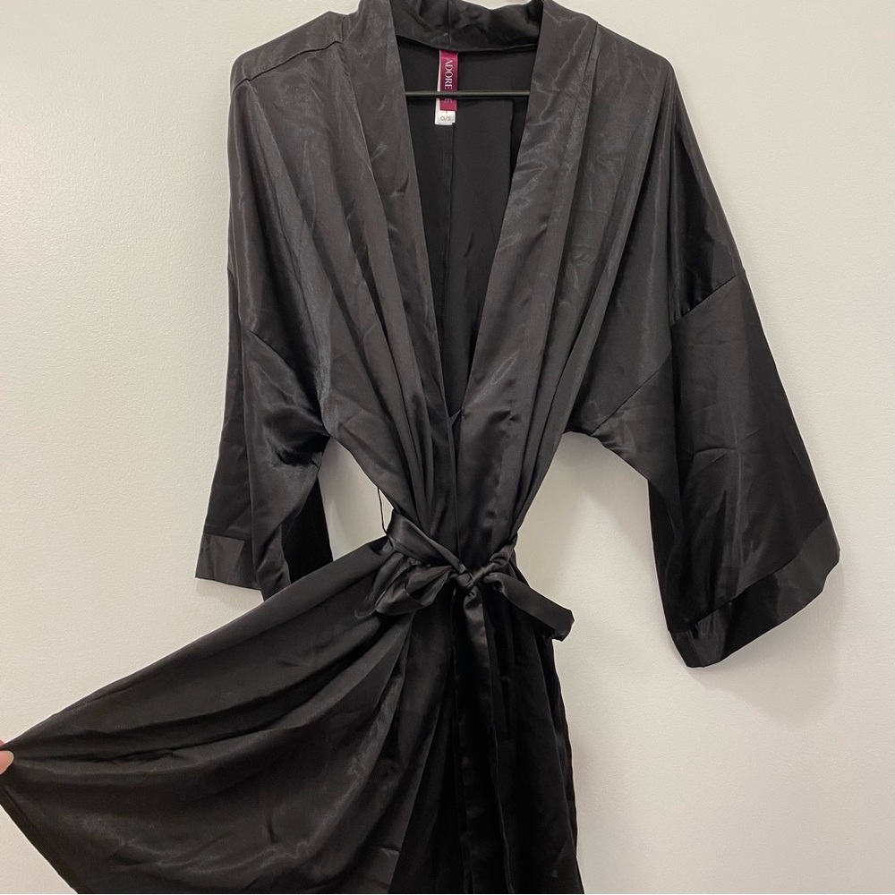 Adore Me Black Satin Kimono Robe